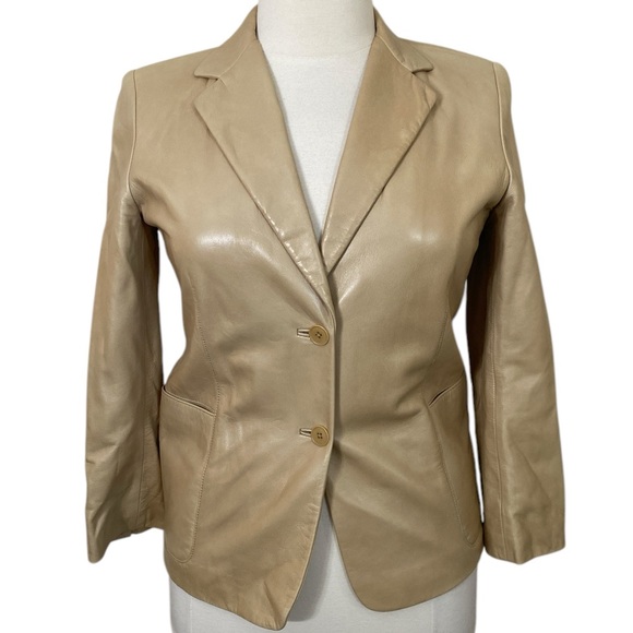 Dkny minimalist tan buttery soft leather blazer jacket - Picture 1 of 9